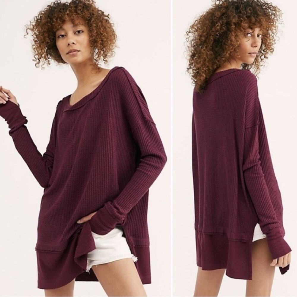 Free People North Shore Thermal Top Purple Fig Sorbet Size Small